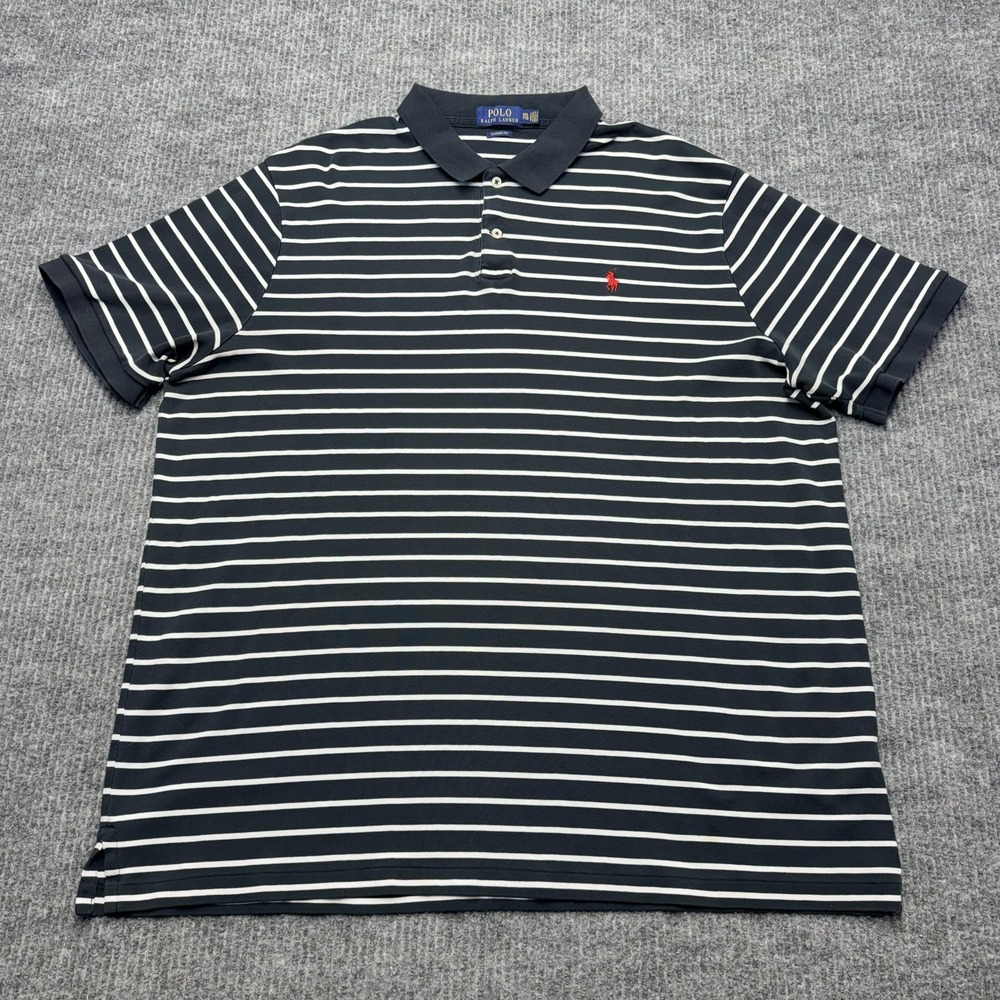 Polo Ralph Lauren Polo Shirt Mens 2XL Blue Striped Classic Fit Cotton Casual